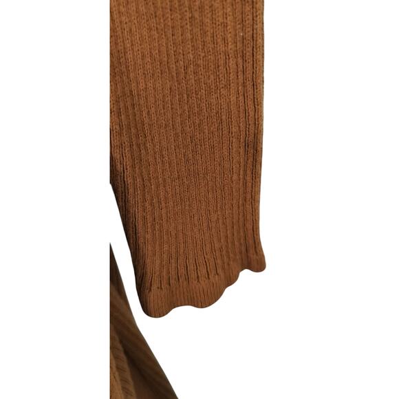 4114) Reba Brown Knit Ribbed 3/4 Sleeve V Neck Studded Sweatshirt Small - Picture 2 of 8